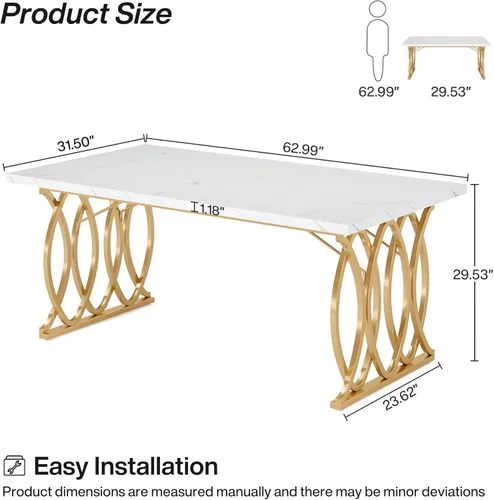 Miniatura 2 de Tribesigns Mesa de comedor moderna, mesa grande de cocina de 63" para 4-6 personas, mesa de cena rectangular única para cocina y muebles de comedor