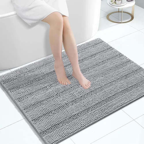 Miniatura 85 de Grandaily Alfombras de baño de felpilla a rayas de 24 x 16 pulgadas, extra gruesas y suaves, absorbentes, parte trasera de goma, alfombra de ducha