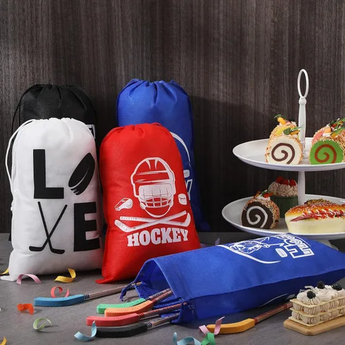 Miniatura 4 de Berlune 24 bolsas de regalo de hockey para fiestas de hockey, bolsas deportivas con cordón para temática deportiva, fiesta de cumpleaños, baby