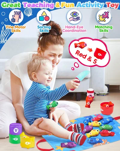 Miniatura 2 de Juguetes Montessori para niños de 1 año, juego de pesca para niños pequeños con tazas apilables, juguetes educativos de aprendizaje para regalos