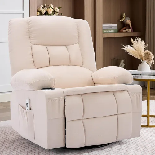 Miniatura 17 de Rocker Recliner Chair with Massage and Heat, Nursery Rocking Chairs for Living Room, Ergonomic Comfy Relining Chair with Cup Holders, USB Charge
