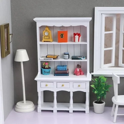 Miniatura 5 de AirAds Muebles para casa de muñecas a escala 1:12, gabinete de exhibición de madera en miniatura, mueble blanco (juego de 2) (gabinete de 2 cajones)