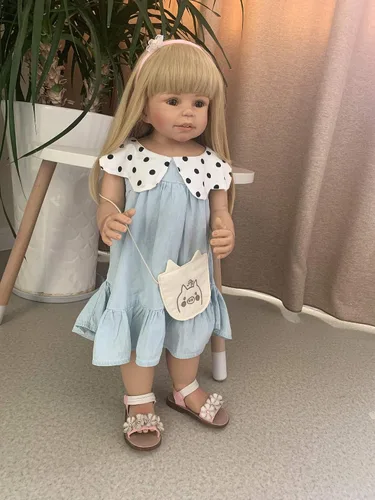 Miniatura 3 de iCradle Muñecas Reborn de 28 pulgadas para niñas pequeñas rubias de pelo largo de vinilo de cuerpo completo Reborn muñecas hechas a mano