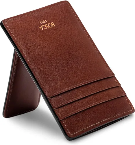 Miniatura 2 de Bosca Cartera de cuero con bolsillo frontal de lujo para hombre, Marrón oscuro