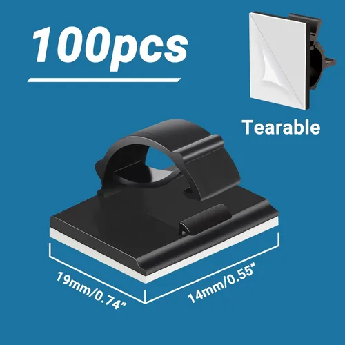 Miniatura 2 de Segarty Clip para cables, 100 unidades pequeñas de color negro, ideal para organizar cables, autoadhesivas, gestión de cables para colgar cables
