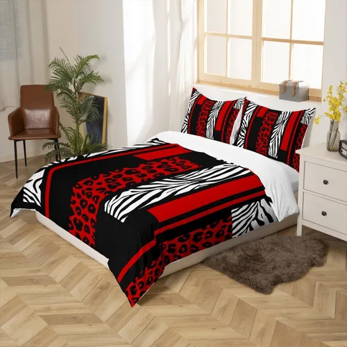 Miniatura 5 de Juego de funda de edredón con estampado de leopardo, tamaño individual, juego de ropa de cama rústica con rayas de piel de cebra, decoración