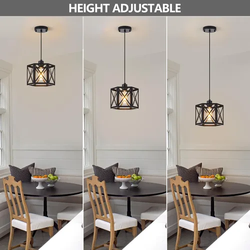 Miniatura 3 de XSDeTu Paquete de 2 Luces Colgantes de Estilo Rústico, Lámpara Colgante Negra Moderna con Jaula Hexagonal, Luces de Techo de Metal Industrial, Negro