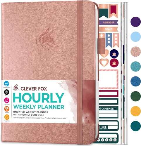 Miniatura 17 de Agenda Clever Fox semanal y mensual sin fecha con divisiones de tiempo, libro de citas y organizador diario, A5 (Amarillo)
