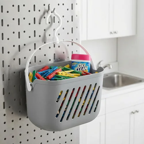 Miniatura 4 de Angoily Organizador de ducha colgante de plástico, cesta de ducha portátil, organizador de cocina, cesta de almacenamiento con gancho para el hogar