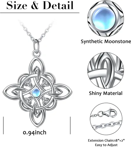 Miniatura 67 de FLYOW Collar con colgante de nudo celta de plata de ley 925 de buena suerte irlandés para mujer, regalo de cumpleaños y graduación