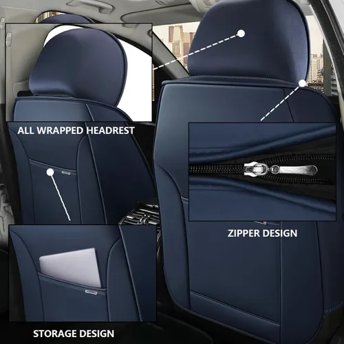 Miniatura 3 de Fundas de asiento de automóvil para Ford Bronco Sport 2021-2025, impermeables, suaves, transpirables, de piel sintética, con bolsillos de Azul