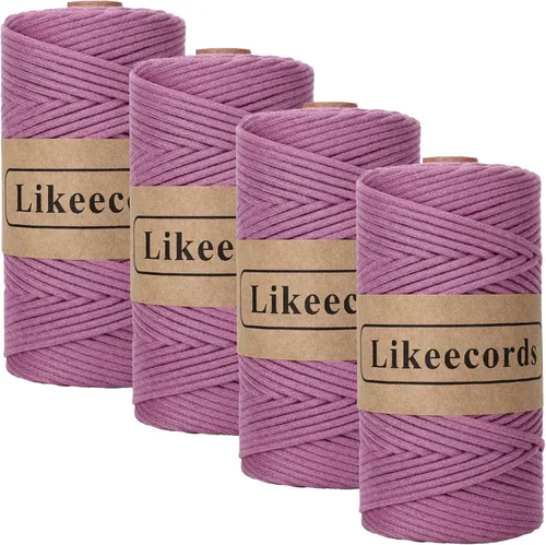 Miniatura 31 de Cordón de Algodón Trenzado 3mm x 109 yardas - Cuerda de Macramé Colorida para Manualidades, Ganchos, Colgantes de Pared - 100% Algodón Natural