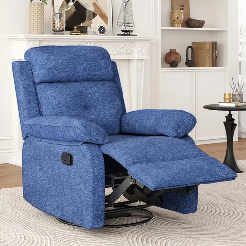 Silla reclinable giratoria pequeña para adultos y mujeres, para espacios pequeños, dormitorio, sala de estar Azul