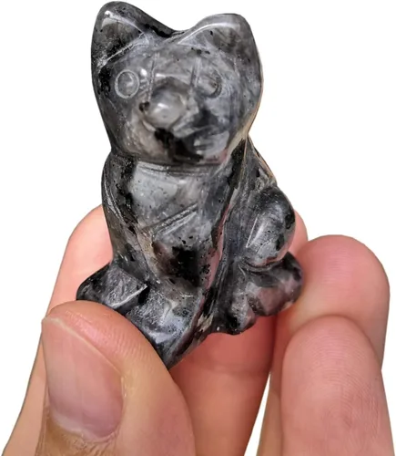 Miniatura 2 de 2 piezas de cristales de labradorita negra natural y piedras curativas, figuras de gato de la suerte talladas en bolsillo, coleccionables de 1.5
