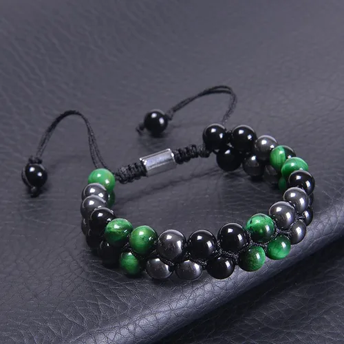 Miniatura 5 de Pulsera de triple protección de 0.315 in y 0.394 in para mujeres y hombres, pulsera de piedra natural, ojo de tigre natural, obsidiana y hematita