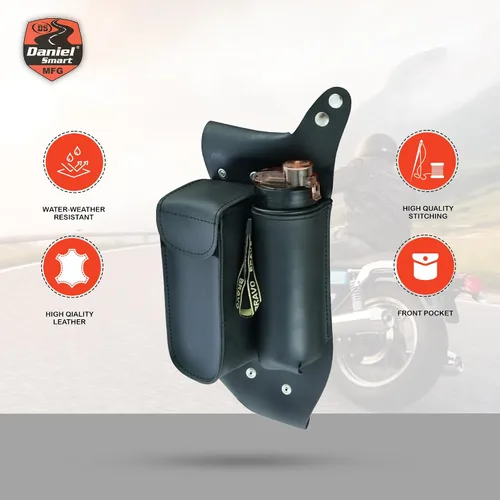 Miniatura 3 de Daniel Smart - Bolsa de cuero para motocicleta con barra de choque, lado derecho, bolsa para sillín, con soporte para botella de agua y cierre