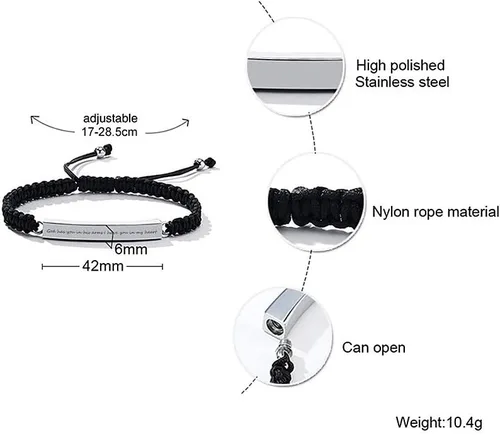 Miniatura 2 de Pulsera de urna personalizada para cenizas, recuerdos de joyería de cremación para mujeres y hombres, pulsera ajustable de cuerda tejida hecha a