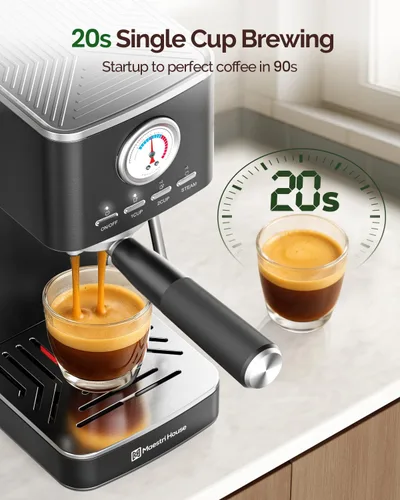 Miniatura 4 de Máquina de Espresso Maestri House, Bomba ULKA de 20 Bares, Cafetera de Espresso Compacta con Medidor de Flujo Integrado, Espumador de Leche a Vapor
