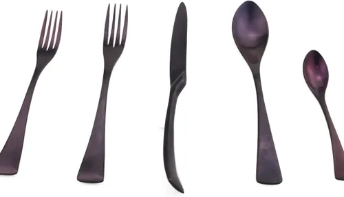 JASHII Juego de cubiertos de acero inoxidable 18/10 de 20 piezas para 4 cuchillos/tenedor/cuchara púrpura mate para el hogar, restaurante y fiesta