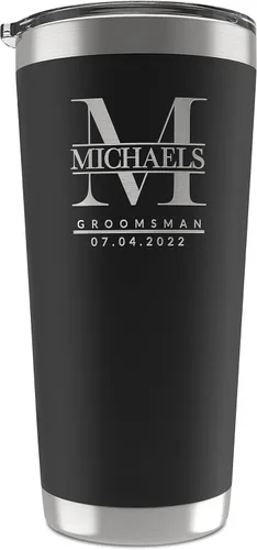 Miniatura 22 de Regalos de padrinos de boda, vaso personalizado con inicial grabada, nombre y título, 20 onzas, 3 colores, vaso de acero inoxidable de doble pared