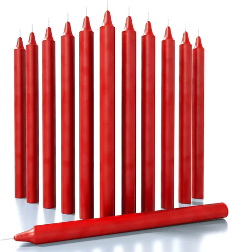 CANDWAX Paquete de 12 velas cónicas rojas – Velas rectas sin goteo de combustión lenta sin perfume de 12 pulgadas – Ideal para mesa de comedor – Rojo