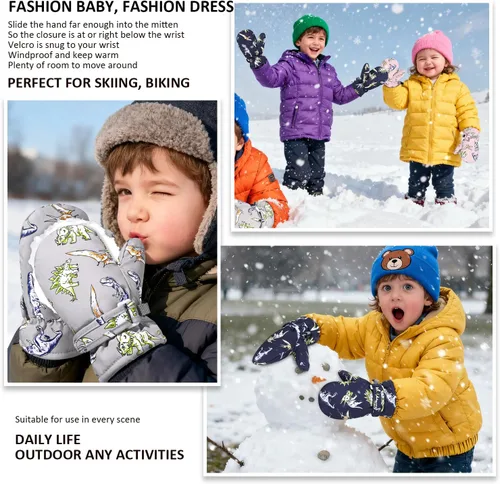 Miniatura 22 de Manoplas con forro polar para bebés, niños y niñas, guantes de invierno para niños pequeños, paquete de 2 pares