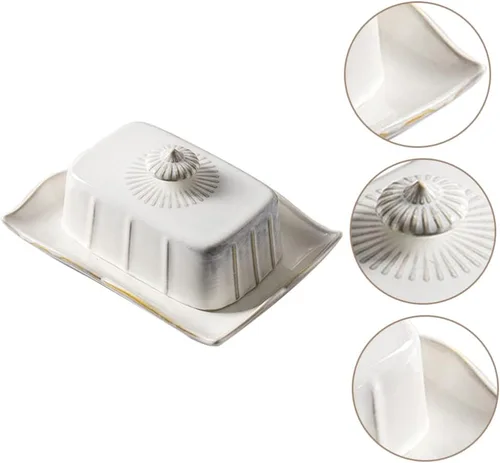 Miniatura 4 de Hemoton Mantequillera de cerámica con tapa de 7.59 x 5.59 x 3.54 pulgadas, caja de mantequilla cubierta para cocina, alimentos, servir queso