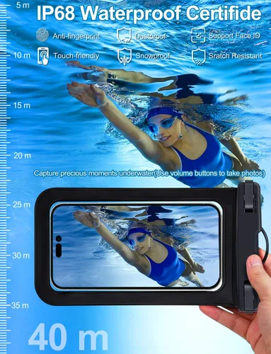 Miniatura 4 de Bolsa impermeable para teléfono, paquete de 2 fundas impermeables para teléfono blanco y negro, bolsa seca para teléfono celular, nivel