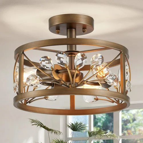 Miniatura 14 de WUZUPS Lámpara de araña de cristal con 3 luces, estilo vintage, estilo granja, industrial, semiempotrada, para vestíbulo, pasillo, almacenamiento