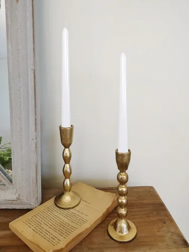 Miniatura 3 de Portavelas cónicos de hierro antiguo, juego de 2 candelabros decorativos, portavelas con acabado de latón para bodas, comedores y fiestas