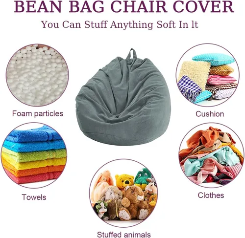 Miniatura 4 de Lukery Puf para adultos (sin relleno), funda de puf de color sólido, puf de pana, cómodo puf perezoso, almacenamiento de animales de peluche