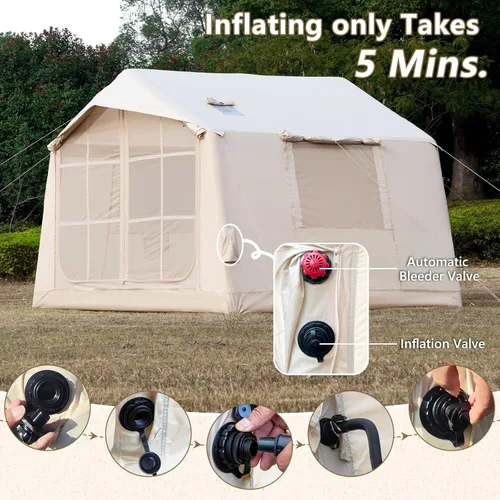 Miniatura 2 de Inflatable Camping Tent with Hand Pump Waterproof Outdoor Blow up Tent 2-8 Person Oxford 4 Season Glamping Air Tent Cabin House with Mesh Windows &