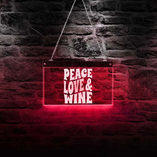 Miniatura 2 de The Geeky Days Custom Peace Love and Wine LED Neon Bar Sign Custom Business Logo Cita divertida Bar Pub Iluminación Decoración de pared Letrero