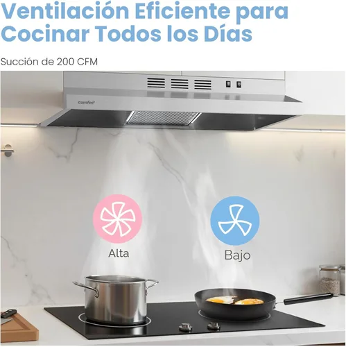 Miniatura 4 de Comfee CVU30W2AST Campana extractora de 30 pulgadas con conducto/sin conducto, campana de ventilación duradera de acero inoxidable para debajo
