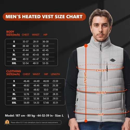 Miniatura 6 de Chaleco térmico para hombre con batería incluida, chaleco de calefacción eléctrico recargable de 7.4 V, temperatura inteligente. Control
