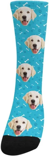 Miniatura 3 de Calcetines personalizados con foto de la mascota, huellas de pisadas de gato y perro, patas, huesos, calcetines largos con imagen para hombres