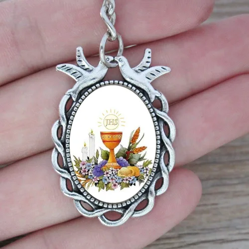 Miniatura 2 de Llavero de primera comunión (12 piezas) Recuerdos de Primera Comunión Niña/Niño Llavero Regalo para invitados niño niña, plateado