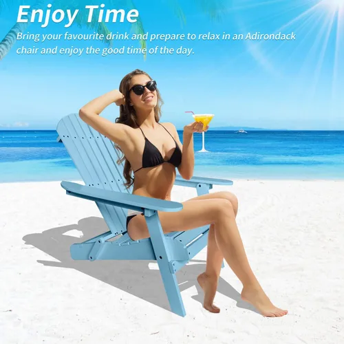Miniatura 7 de Sillas Adirondack plegables para exteriores, resistentes a la intemperie, con acabado natural, sillas de patio para césped, porche, jardín, piscina
