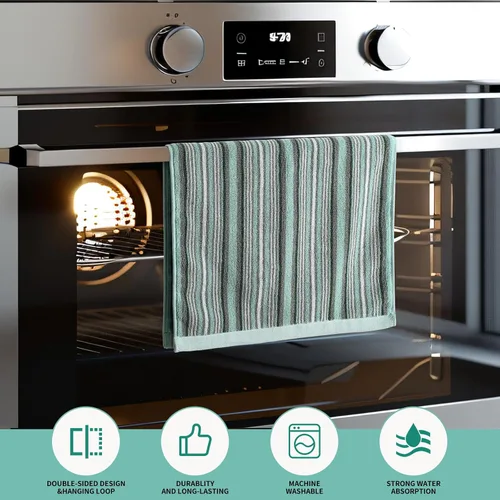 Miniatura 6 de SALAS Toallas de cocina de algodón de alta calidad para secar platos, toallas de mano grandes y largas, juegos de toallas gruesas y altamente Verde
