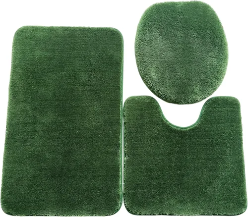 Daniel's Bath - Tapete de baño de lujo sólido de 3 piezas, color verde oliva, 3 unidades (3 piezas de lujo sólido)