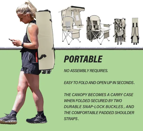 Miniatura 6 de BDL Silla de camping con toldo y sillas de playa plegables portátiles con refrigerador, respaldo de malla, portavasos y bolsillo para campamento