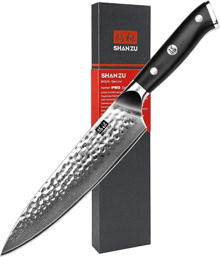 SHAN ZU Cuchillo de chef, cuchillo de acero damasquino de 8 pulgadas, cuchillo de cocina profesional, cuchillos de utilidad de acero de alto carbono