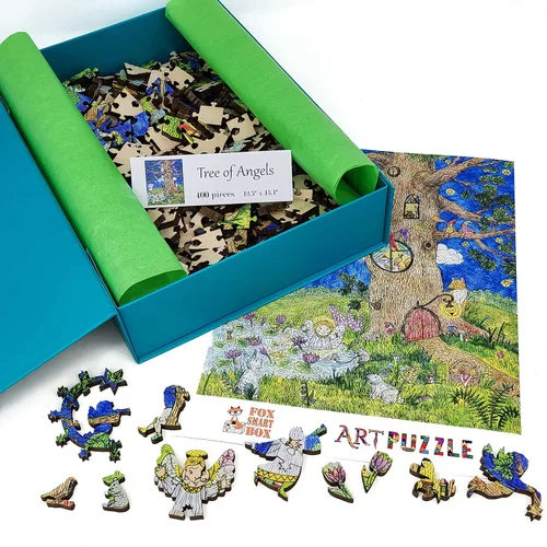 Miniatura 8 de Paquete de madera para adultos – Piezas de forma única – Fabricado en los Estados Unidos por FoxSmartBox – 400 piezas – Árbol de los Ángeles