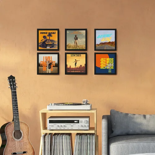 Miniatura 7 de eletecpro Marcos de discos de vinilo de 7 x 7 pulgadas para galería, decoración de pared negra resistente y ligera, marcos LP fáciles de colgar, se