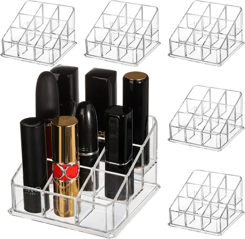 Foraineam Paquete de 6 organizadores de lápiz labial, 9 espacios transparentes, contenedor de almacenamiento de lápiz labial, pequeños estuches de