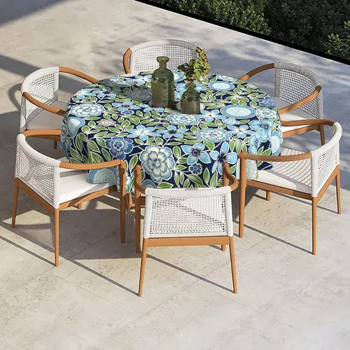 Miniatura 5 de Mantel redondo para exteriores e interiores con cremallera de agujero para paraguas, funda decorativa para mesa circular para jardín del hogar, 60