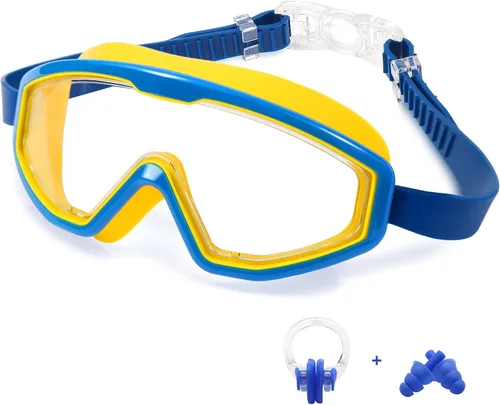 Miniatura 7 de Gafas de natación para niños, gafas de natación de marco grande, visión amplia, antivaho e impermeables para niños y niñas Rosa