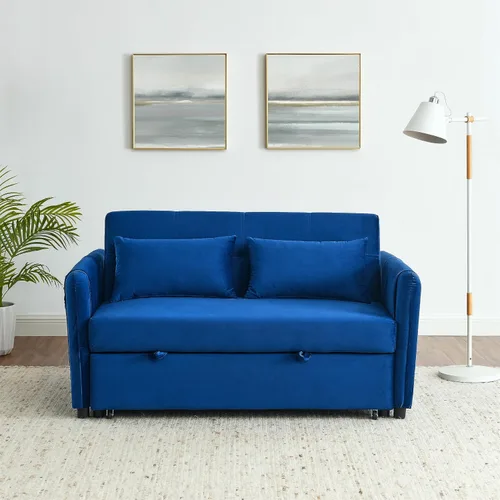 Miniatura 3 de Deolme Sofá cama convertible 3 en 1, moderno sofá biplaza de terciopelo con bolsillos laterales de almacenamiento y almohadas, sofá biplaza pequeño