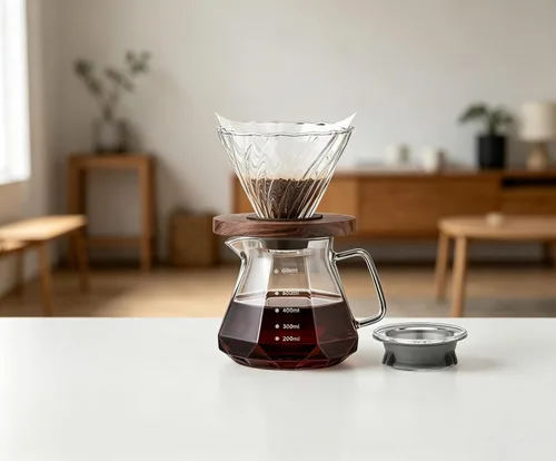 Miniatura 4 de BeeCa Manual pour over coffee maker, 20Oz+50 Filters, 1-4 Cup Non-slip walnut grip, No plastic taste, Space-saving design, Dishwasher safe