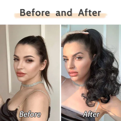 Miniatura 3 de Extensión de cola de caballo de garra negra natural ondulada de 16 pulgadas, extensiones de cabello sintético rizado con clip, extensiones